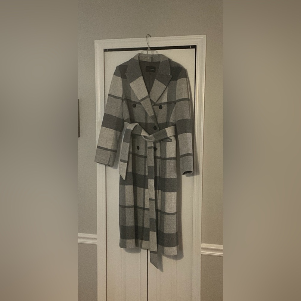 Club Monaco Black and Gray Checkered Trench Coat